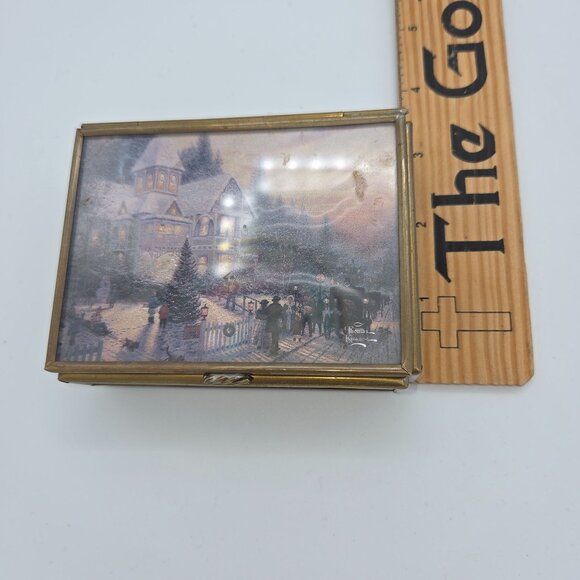 Thomas Kinkade Via Vermont Glass Jewelry Box With Mirror Lid Featuring Winter Sc - Picture 7 of 9